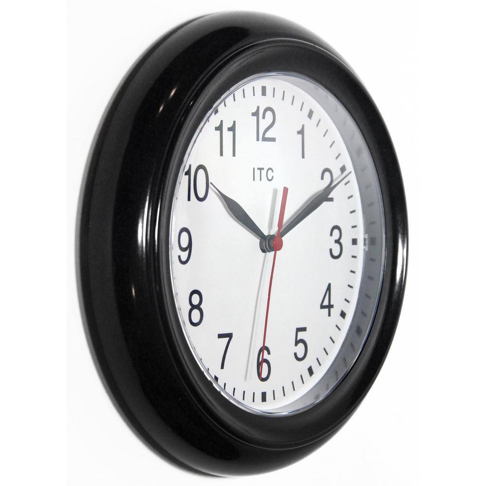 Black Round Plastic Wall Clock with Quartz Movement, 8.75 Inches