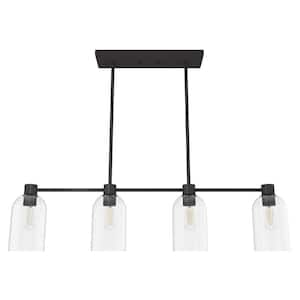 Lochemeade 4 Light Noble Bronze Linear Chandelier with Clear Seeded Glass Shades Kitchen Light