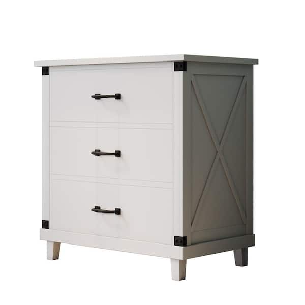 wetiny 27.4''L*15.9''W*27.95''H Bedroom Nightstand with 3 Drawers Storage , White