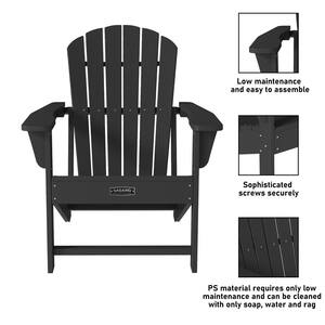 Classic 5-Piece Wood Adirondack Patio Conversation Seating Fire Pit Set in Black