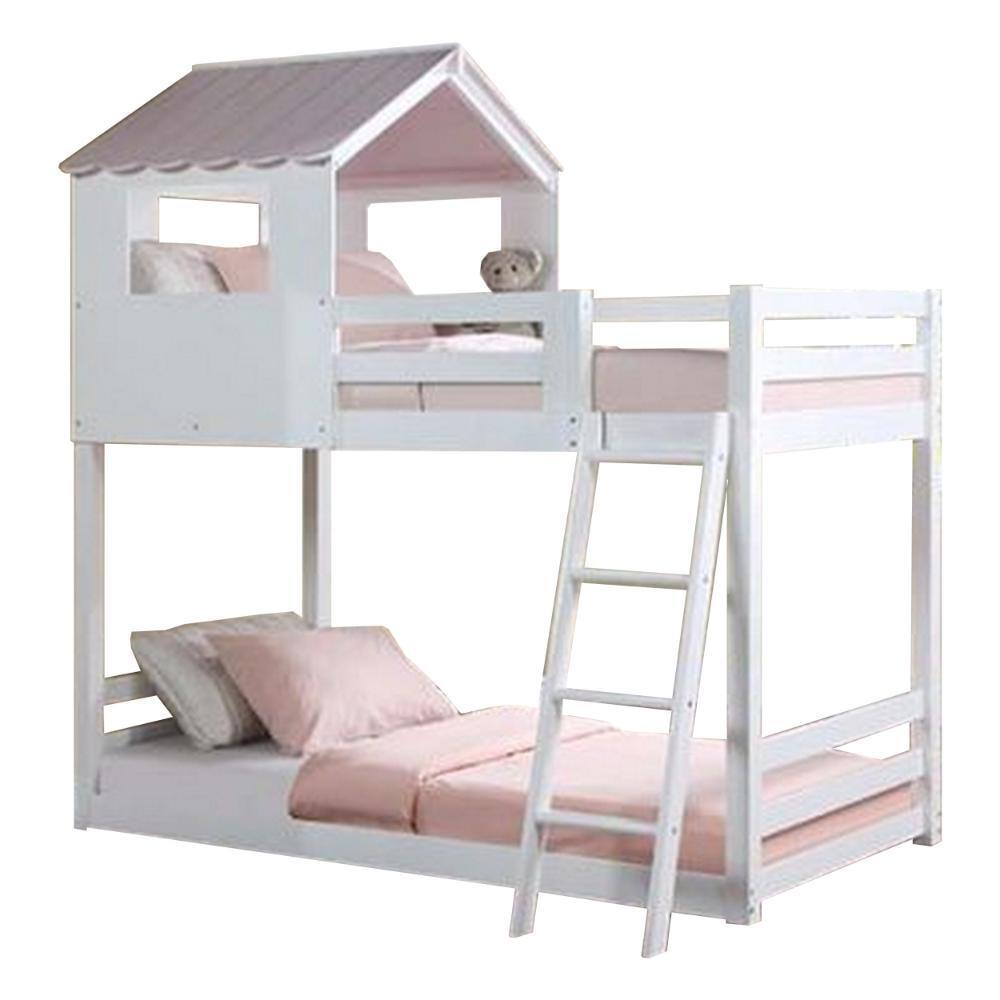 Benjara White Twin Adjustable Bunk Bed with Ladders BM269543 The Home