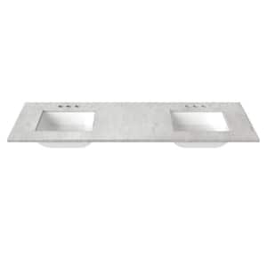 61 in. W x 22 in. D Cultured Marble Rectangular Undermount Double Basin Vanity Top in Icy Stone
