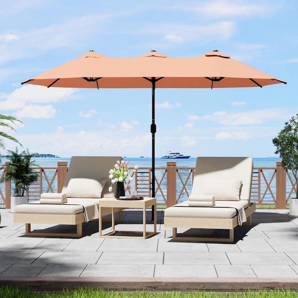 12.5 ft. x 6.6 ft. Market Double-Sided Patio Umbrella Steel Frame Garden Large Waterproof Twin Umbrella in Pink