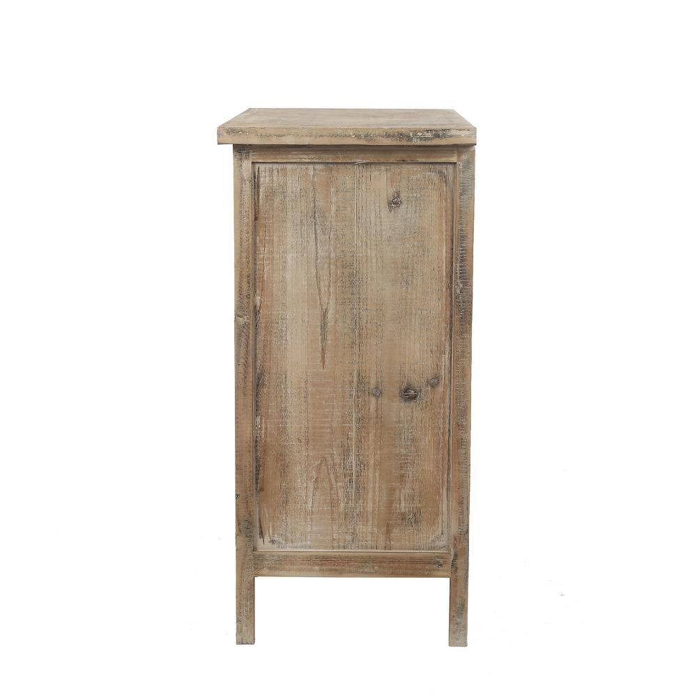 Side view of a wooden three-drawer chest.