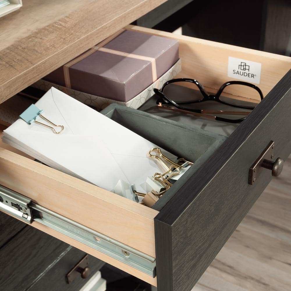 Raven Oak L-Shaped Corner Computer Desk with Drawers and Filing Cabinet