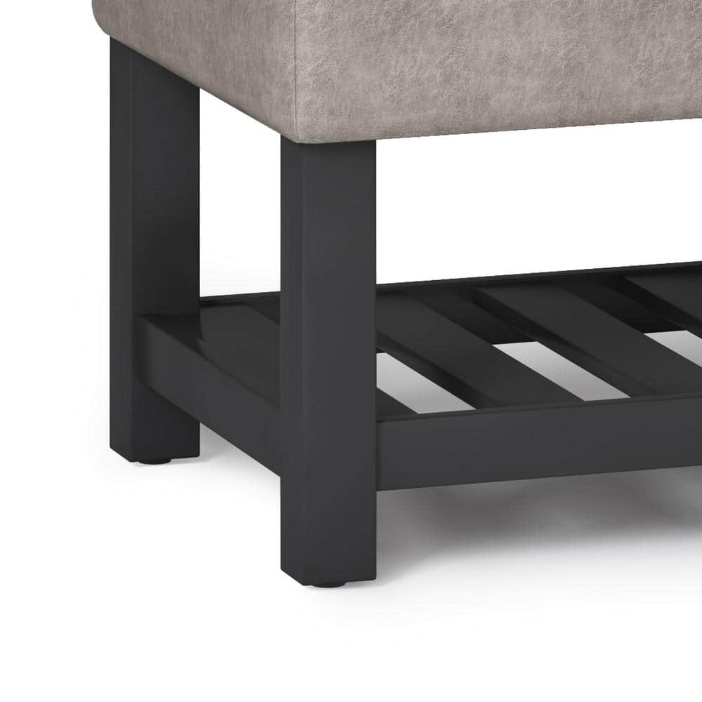 Gray Taupe Faux Leather Storage Ottoman Bench with Open Shelf