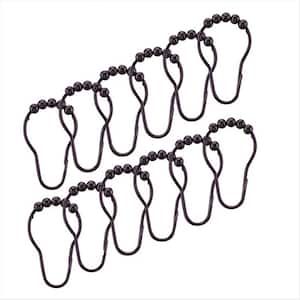 Evideco Shower Curtain Rings Plastic Hooks (Set of 12) - Solid Brown