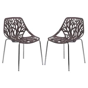Asbury Modern Stackable Dining Chair With Chromed Metal Legs Set of 2 in Taupe