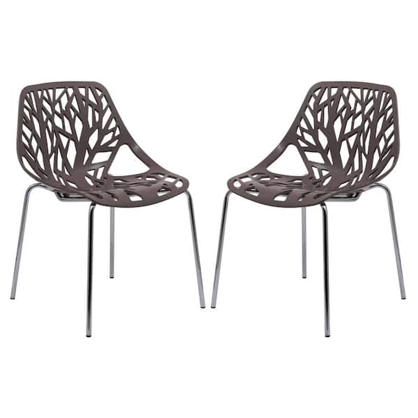 Leisuremod Asbury Modern Stackable Dining Chair With Chromed Metal Legs Set of 2 in Taupe