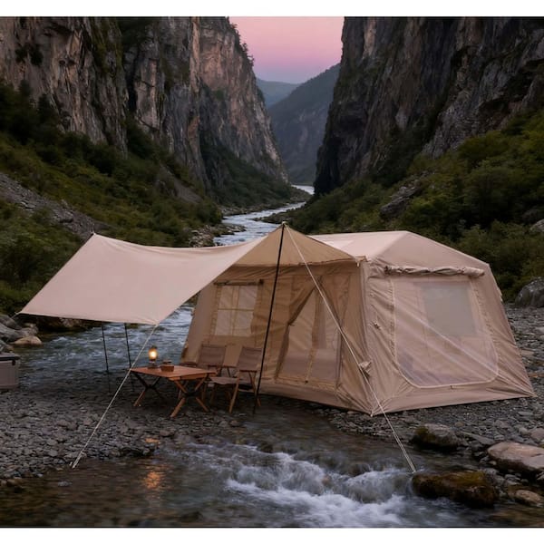 LuckByte 13.12 ft. x 9.02 ft. Beige Camping Tent Blow Up Tent with