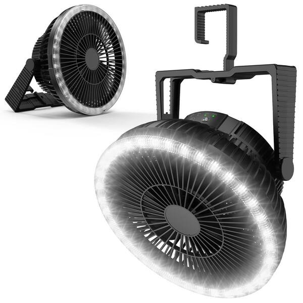 panergy 8 in. 10000mAh Rechargeable Battery Fan for Hanging or Tabletop Use, Portable USB Fan with LED for Tent Car Jobsite