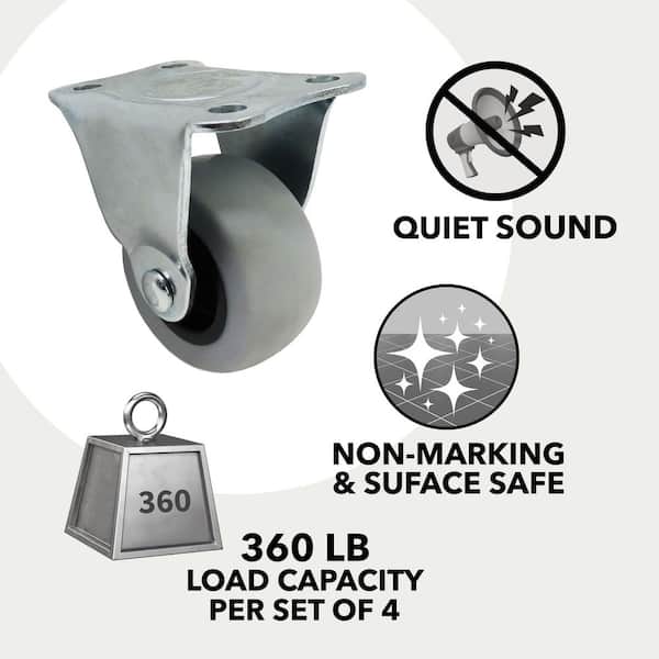 2 in. Gray Rubber Like TPR and Steel Rigid Plate Caster with 90 lbs. Load Rating