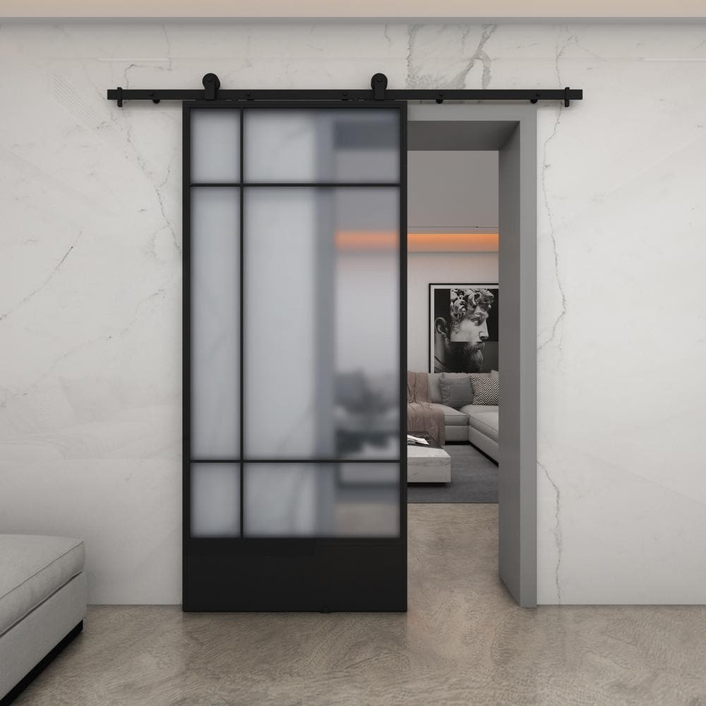 Bastille 37 in. x 84 in. 3/4 Lite Frosted Glass Black Metal Bastille 37 in. x 84 in. 3/4 Lite Frosted Glass Black Metal