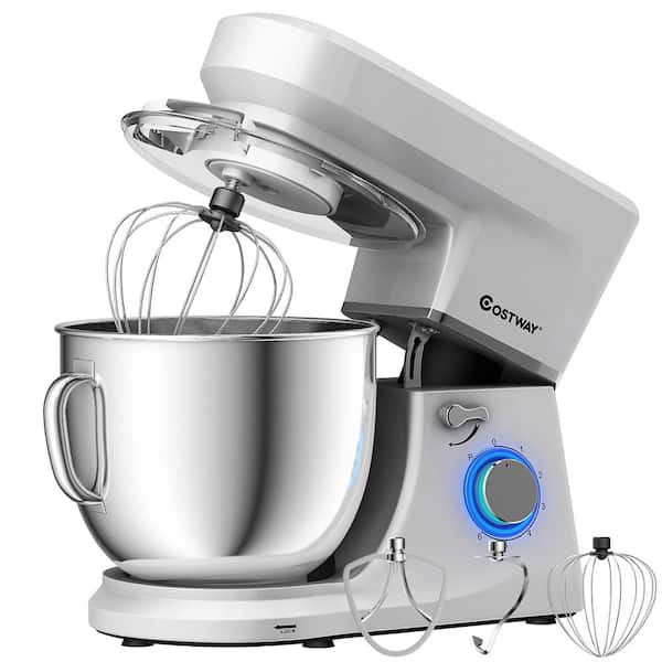 Costway 660W 7.5 qt. . 6-Speed Silver Stainless Steel Stand Mixer 