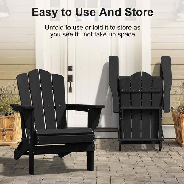 JEAREY HDPE Classic Black Folding Plastic Adirondack Chair (1-Pack JEAREY HDPE Classic Black Folding Plastic Adirondack Chair (1-Pack
