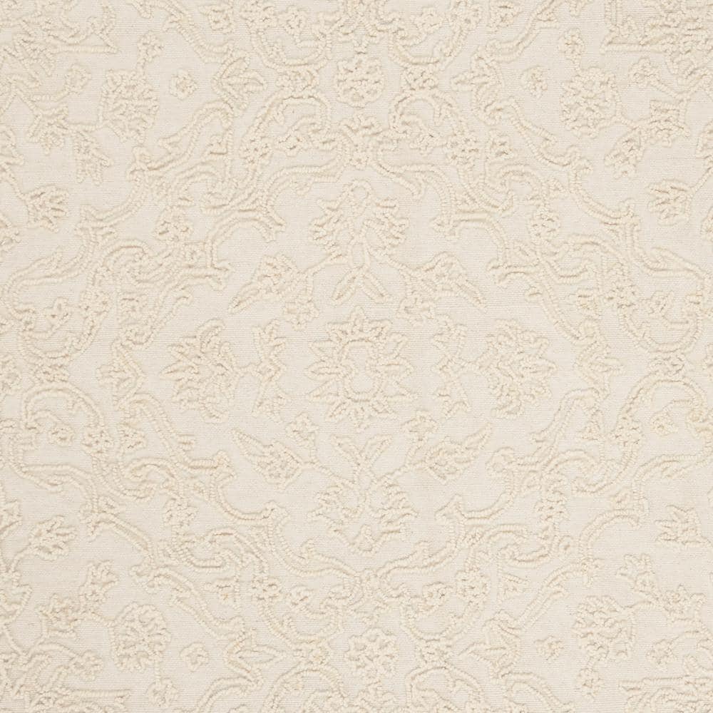 Ivory Floral Handmade Wool Round Area Rug, 6' Diameter