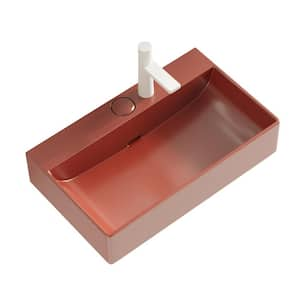 24 in. Bathroom Sink Red Ceramic Basin without Cabinet