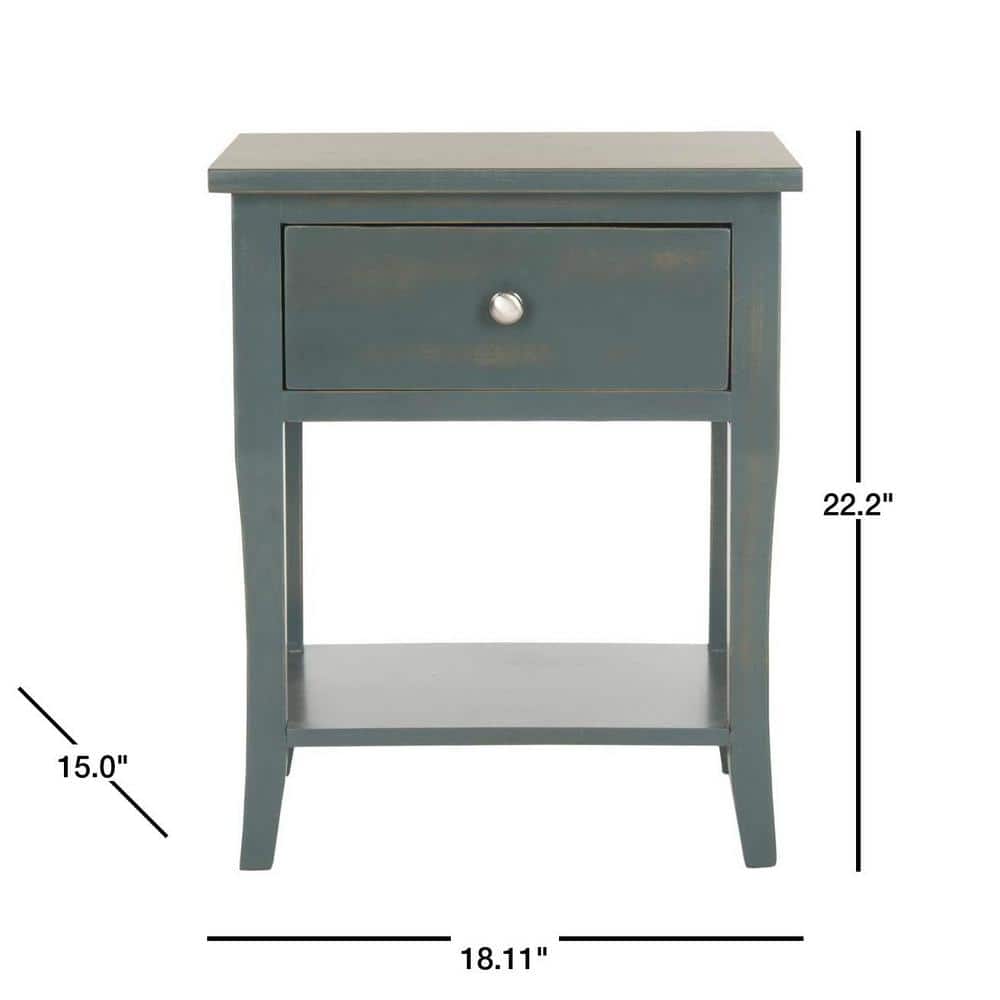 Transitional Blue and Gray Wood Metal Storage End Table