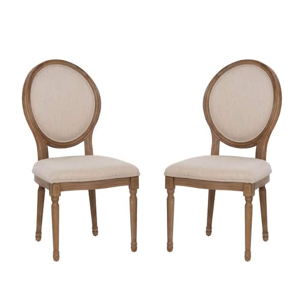 Jacques Natural Fabric Seat Oval Back Dining Side Chair Set of 2
