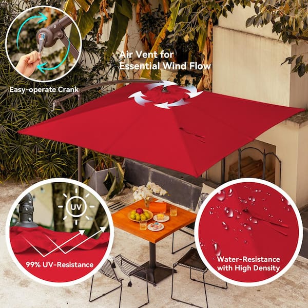 8 ft. x 8 ft. Steel Square Cantilever Patio Umbrella with Weighted Base in Red