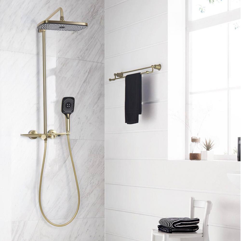 Brushed Gold Brass Thermostatic Wall-Mounted Shower System