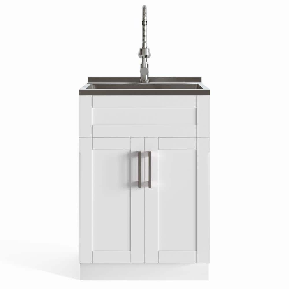 Hennessy 24" White Laundry Cabinet with Stainless Steel Sink