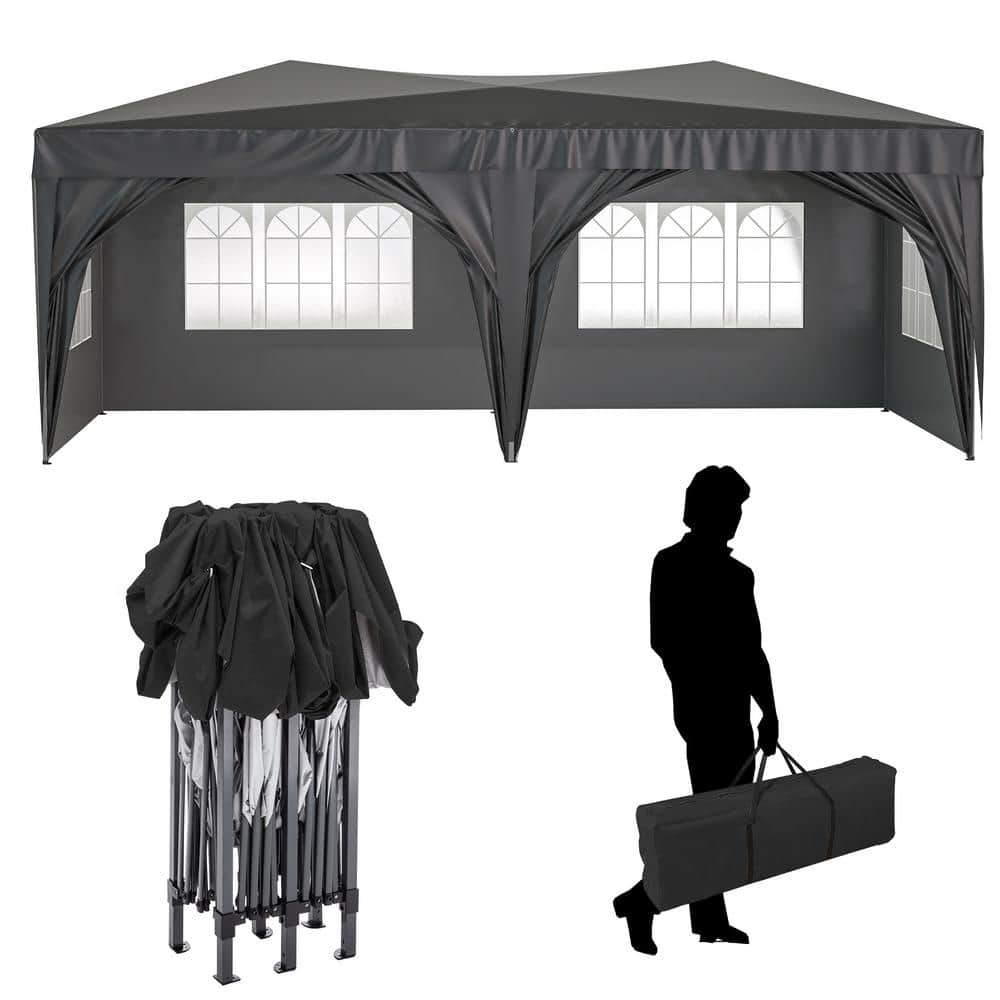 10 ft. x 20 ft. Black Outdoor Portable Folding Party Tent, Pop Up Canopy Te