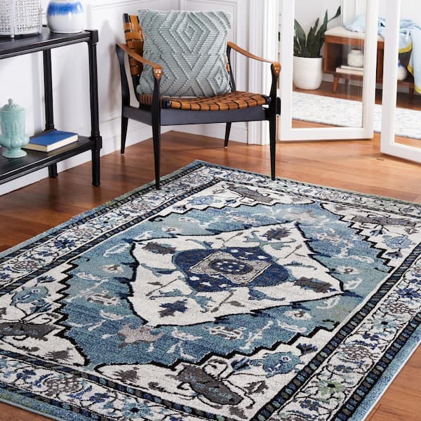 Vintage Hamadan 8 ft. x 10 ft. Blue Green/Ivory Medallion Distressed Area Rug