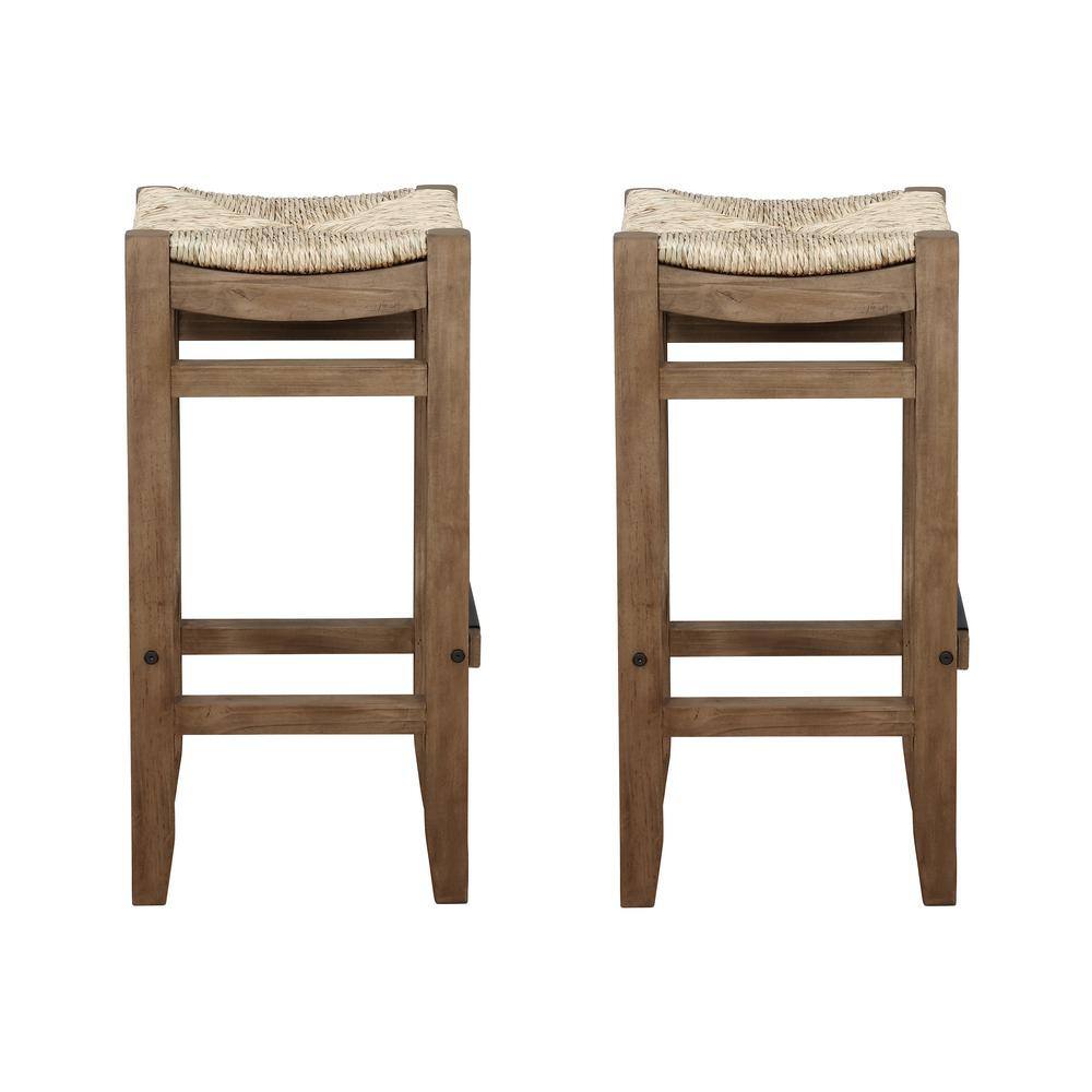 30" Brown Wood Backless Saddle Style Bar Stools - Set of Two