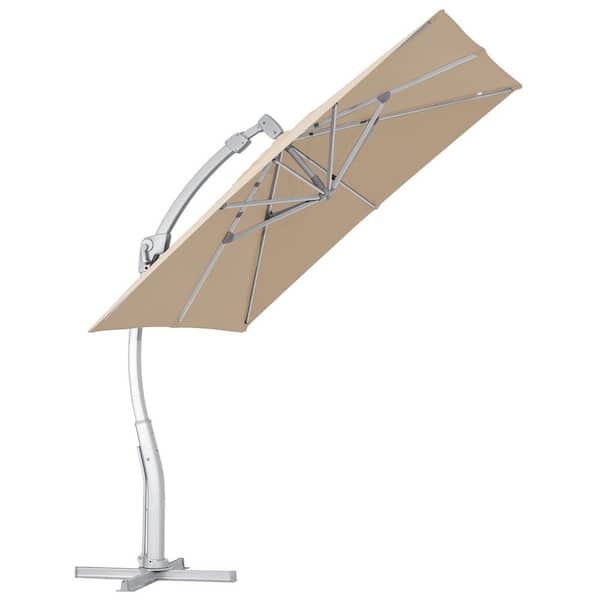 JEAREY Deluxe Square Aluminum 10 ft. x 10 ft. Large Curvy Cantilever Outdoor Patio Umbrella with Cover in Beige