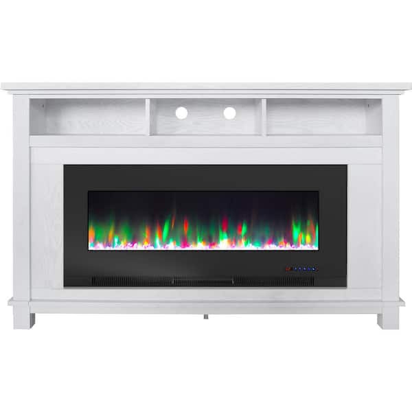 Cambridge San Jose 58 in. Freestanding Electric Fireplace Entertainment Stand in White with 50 in. Insert and Crystal Rock Display