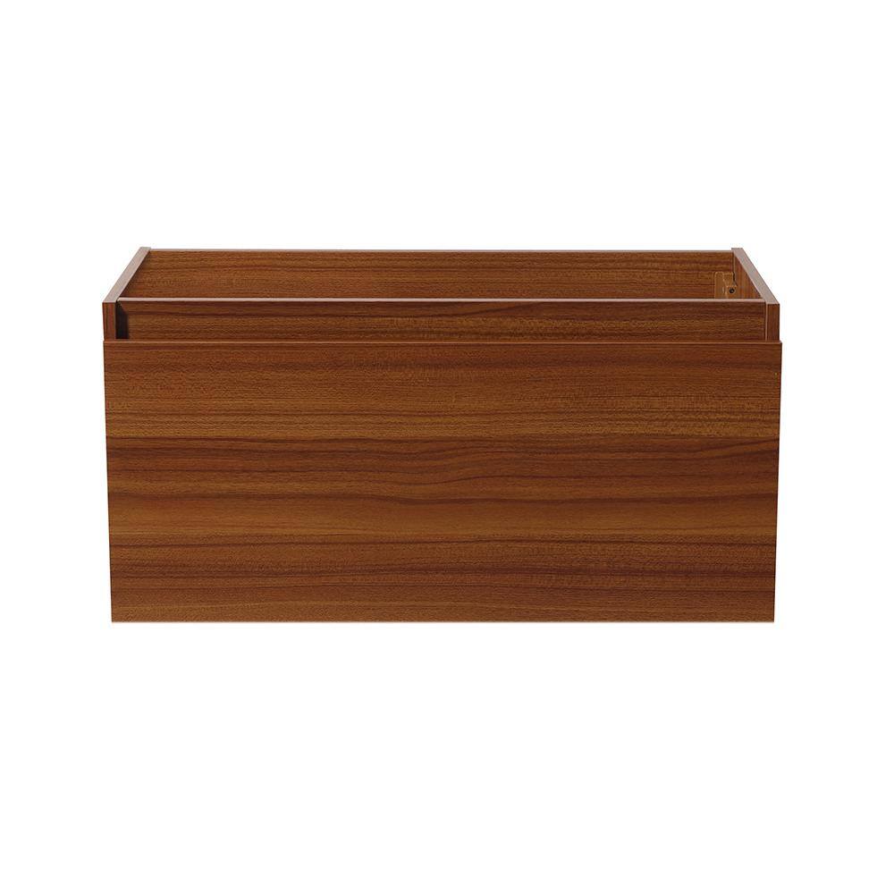 Modern Teak and Acrylic 35" Wall-Mounted Single Vanity