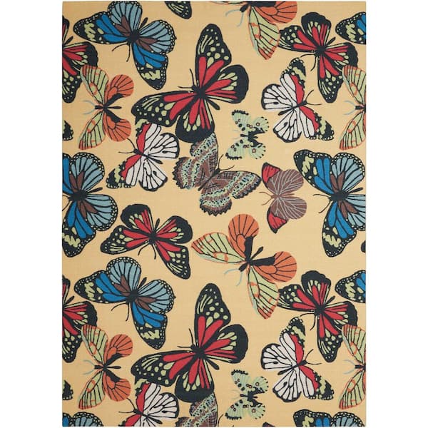 Nourison Home and Garden Butterfly Spring Fields Yellow 10 ft. x 13 ft.  Indoor/Outdoor Area Rug 111807 - The Home Depot
