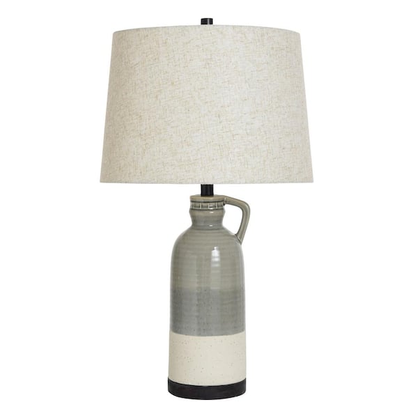 28.75 in. Speckled-Off White Transitional 1-Light Standard Floor Lamp for Living Room Linen Drum Shade
