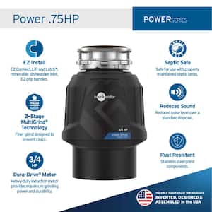 Power .75HP, 3/4 HP Garbage Disposal, Continuous Feed Food Waste Disposer with EZ Connect Power Cord Kit
