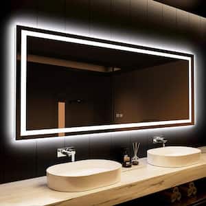 72 in. W x 36 in. H Rectangular Frameless LED Light with 3-Color and Anti-Fog Wall Mounted Bathroom Vanity Mirror
