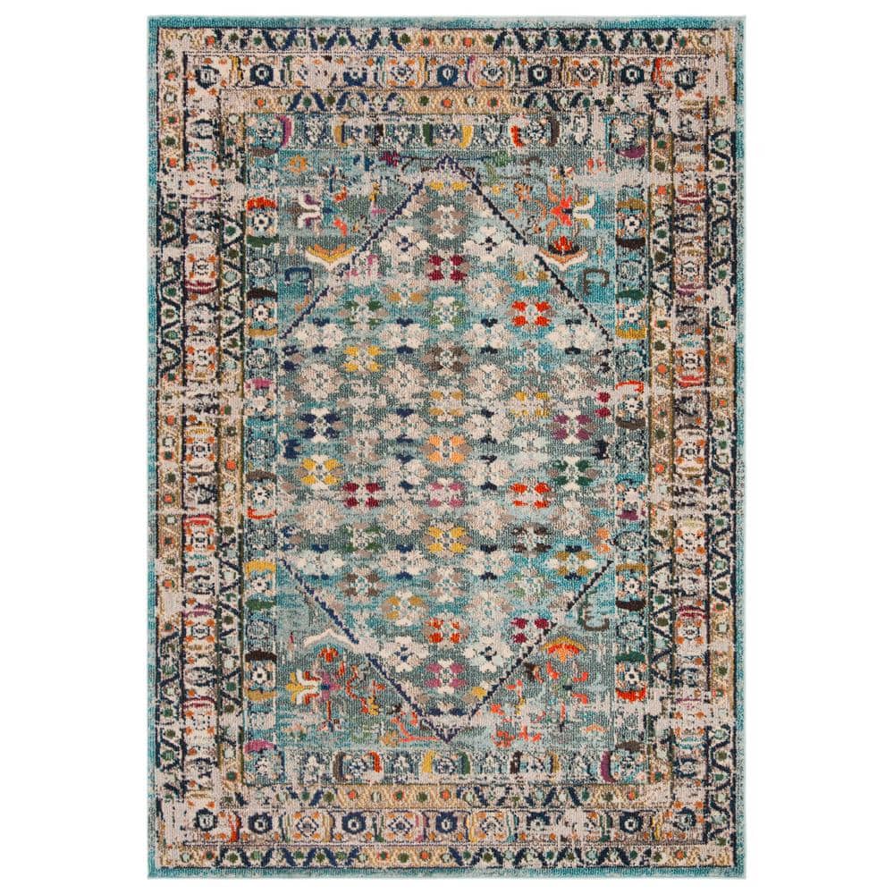 Elysian Bloom Hand-Knotted Blue Floral Synthetic Area Rug - 6'7" X 9'2"