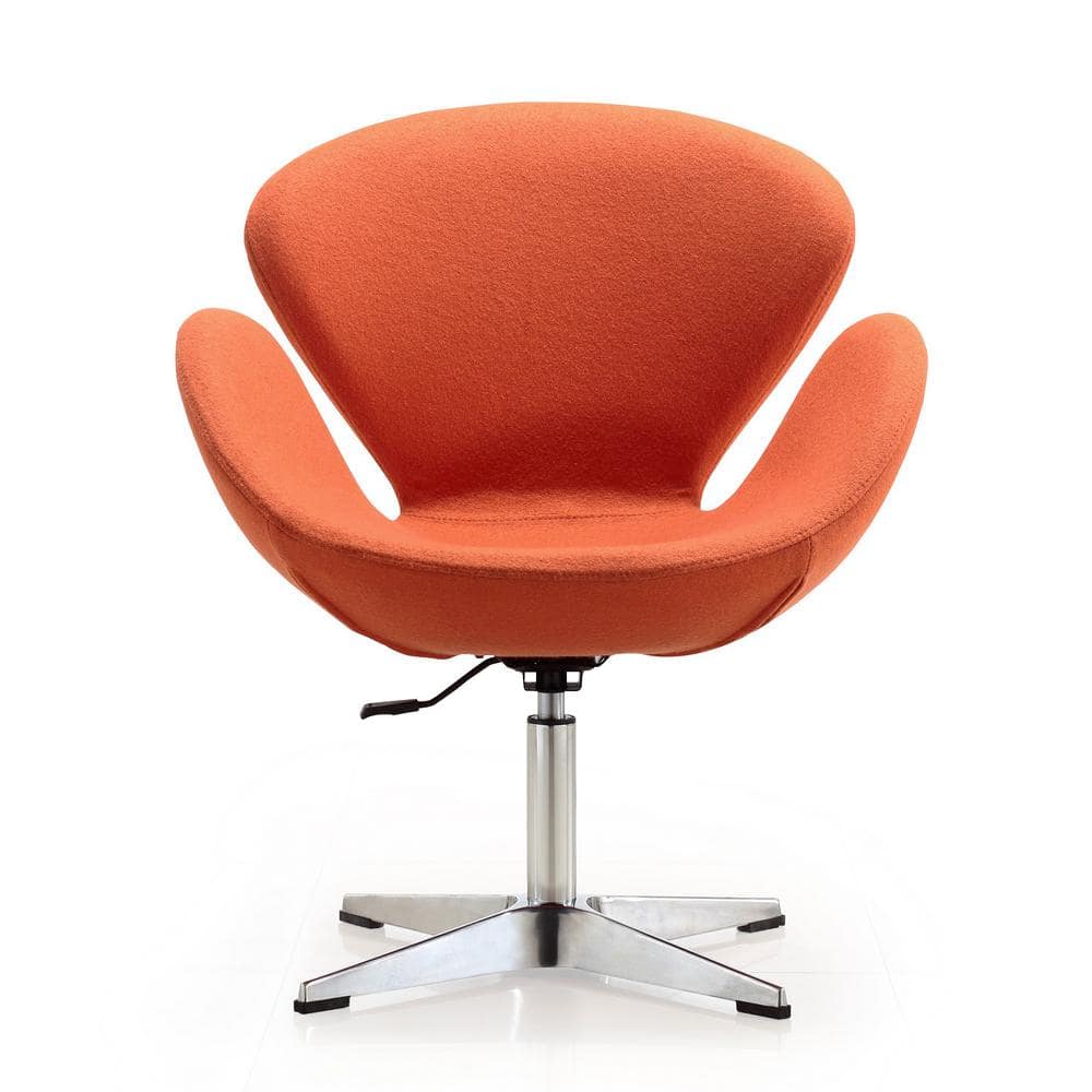 Set of 2 Orange Wool Swivel Accent Chairs with Chrome Base