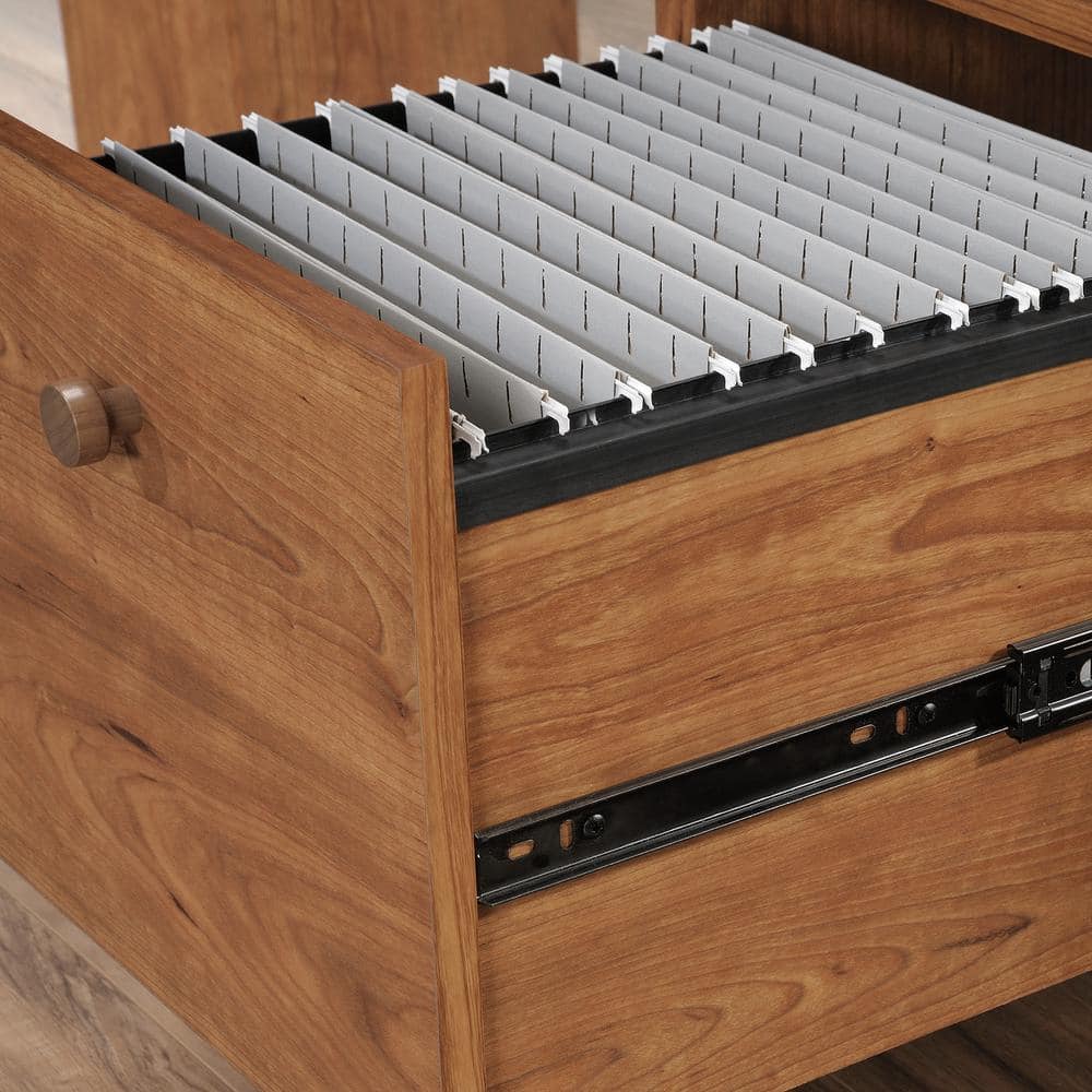 Prairie Cherry L-Shaped Executive Desk with File Storage
