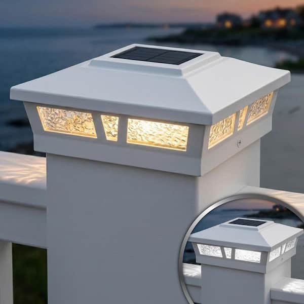 Oxford White Integrated Led 6 in. x 6 in. Aluminum Oxford Solar Post Cap (2-Pack)