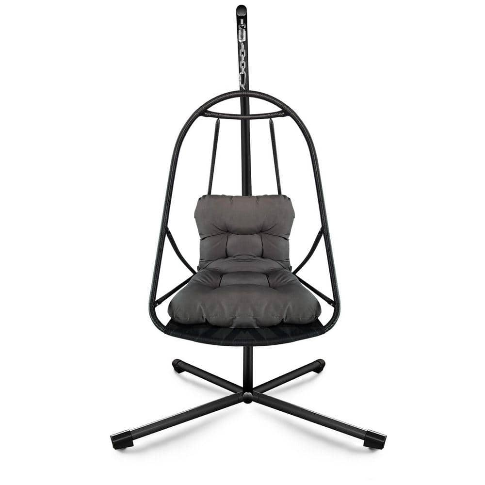 Indoor Outdoor Wicker Rattan Patio Swing with C Type Bracket, Cushion and Pillow