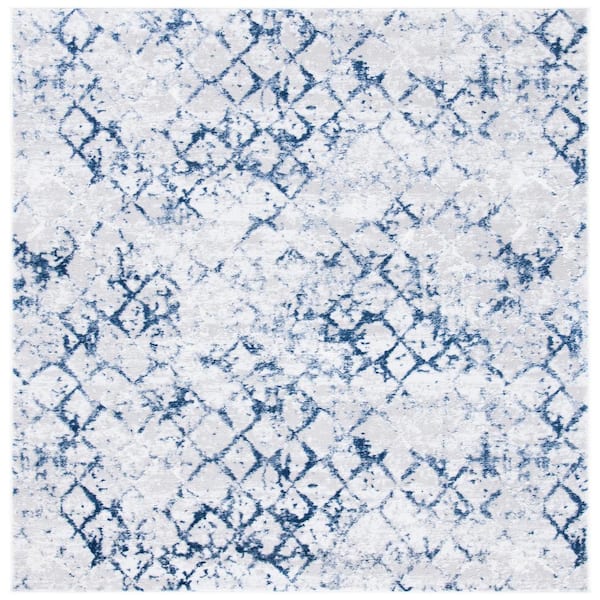 SAFAVIEH Amelia Gray/Navy Doormat 3 ft. x 3 ft. Abstract Diamond Square Area Rug