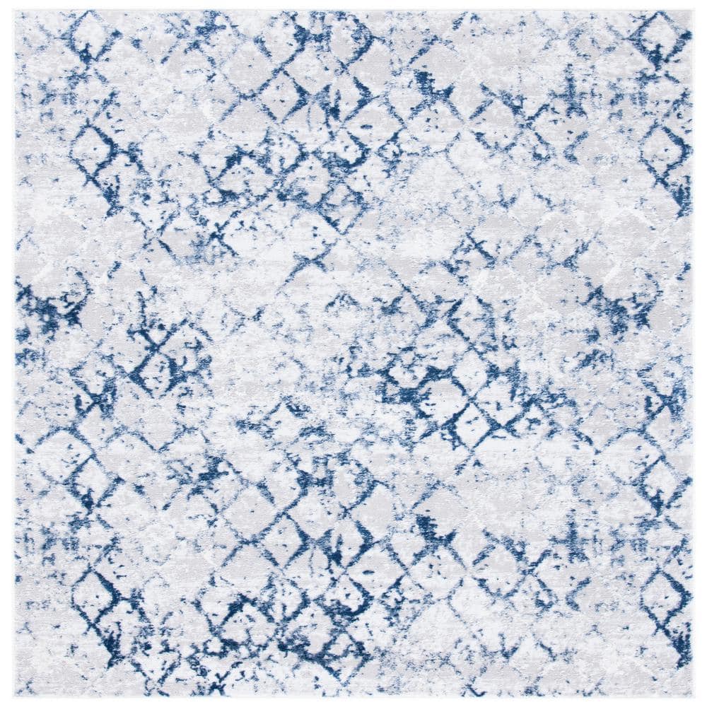 Grey and Navy Abstract Square Area Rug, 5'3"