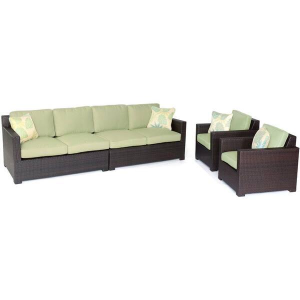 Hanover Metropolitan 4-Piece All-Weather Wicker Patio Seating Set with Avocado Green Cushions