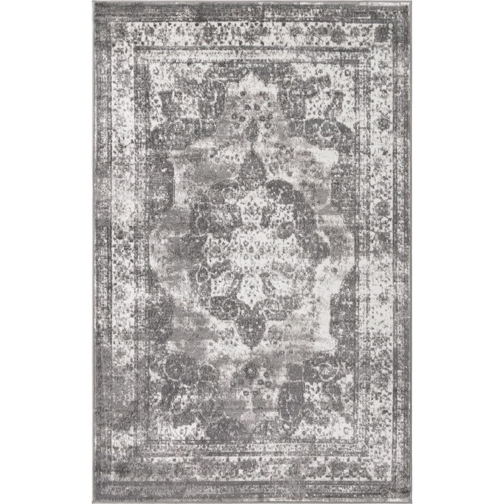 Reversible Easy-Care Gray Synthetic Rectangular Rug