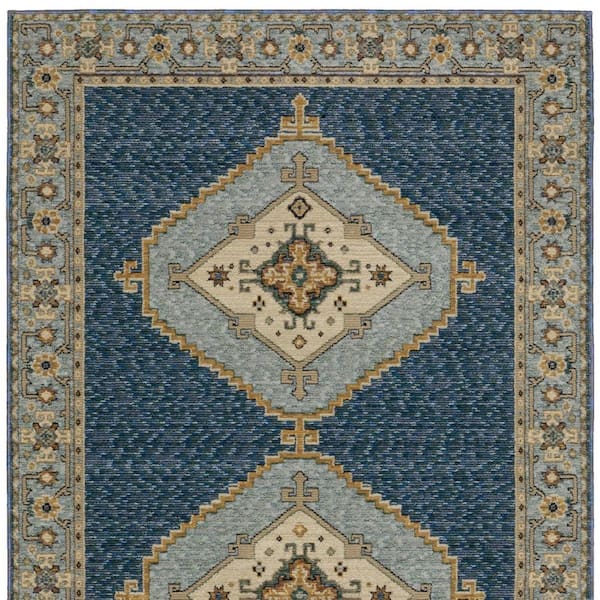 9 ft. x 12 ft. Blue, Gold Medallion Washable Area Rug
