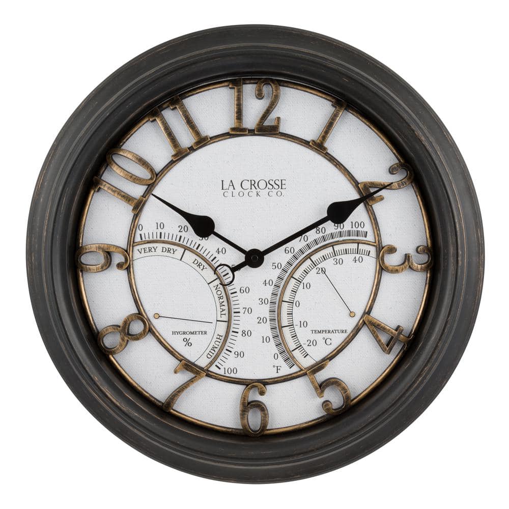 La Crosse Clock 19.7 in. Indoor/Outdoor Courtyard Oil-Rubbed Bronze Quartz Analog Wall Clock, Oil bronze