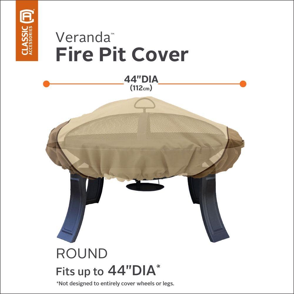44-Inch Beige and Brown Polyester Fire Pit Cover