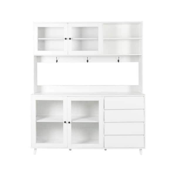 63 in. W Large Kitchen Hutch Cabinet Freestanding Pantry Cabinets Storage Kitchen Cupboard with Microwave Shelf in White