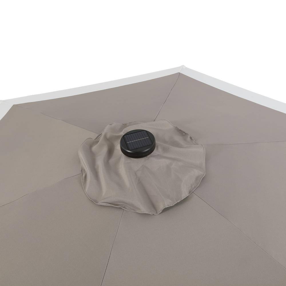 Spencer 9 ft. Gray and White Aluminum Solar LED Market Patio Umbrella